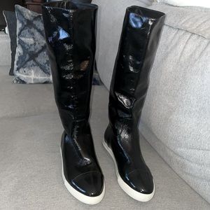 Miu Miu black patent leather pull on boots BNWOB SIZE 8